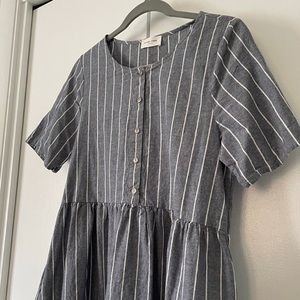 Boho Blue White Pinstripe Midi dress lightweight